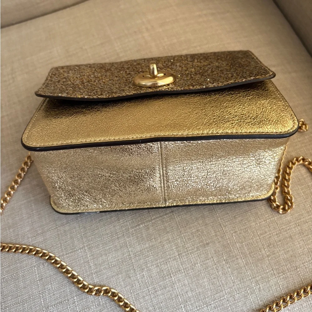 Coach Gold Glitter Clutch with Chain
